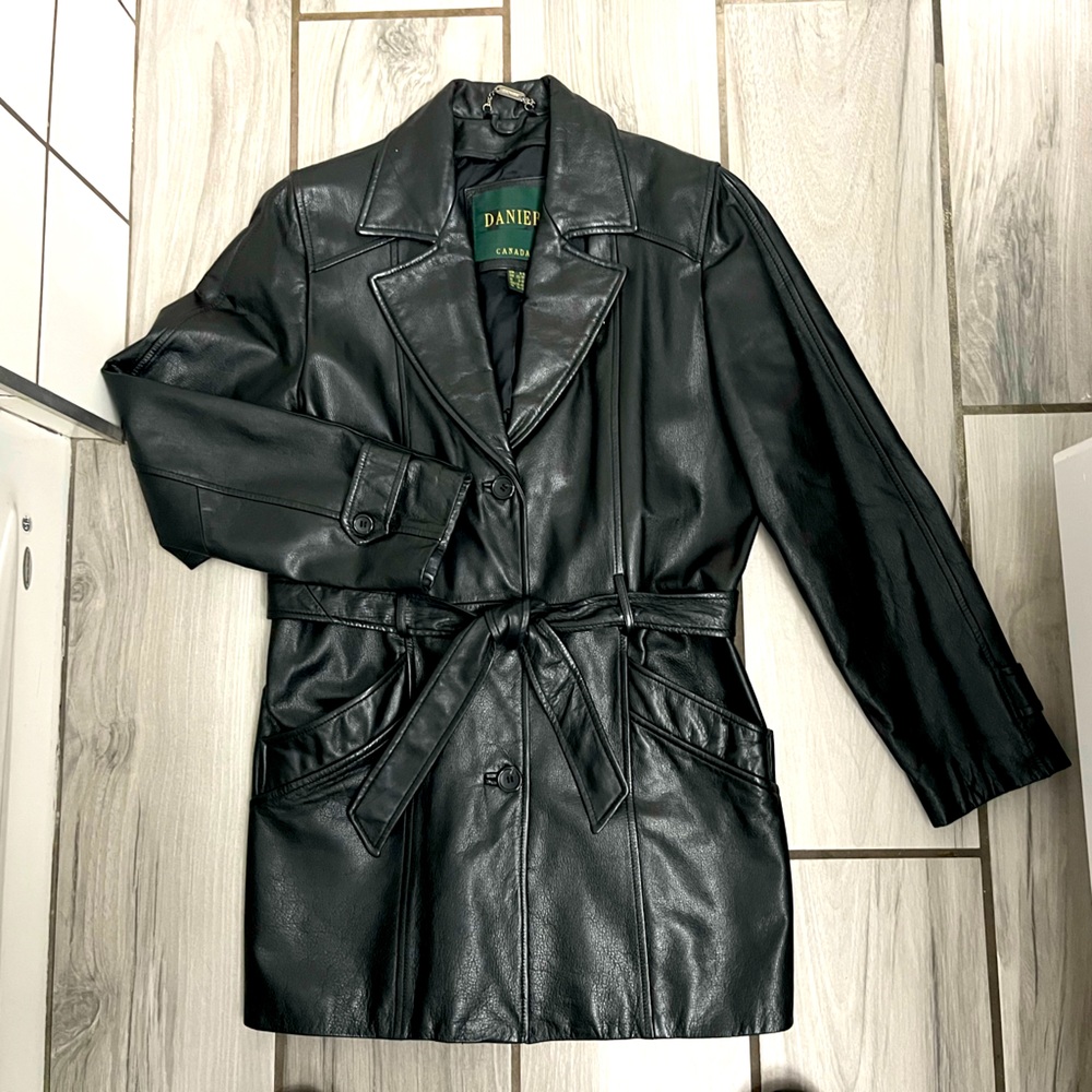 Danier Black Leather Trench Coat
